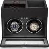 imageAutomatic Double Watch Winder  Watch Winder with 8 Extra Storage Display BoxJapanese Quiet MotorLED Light Adjustable Watch PillowsAC Adapter Carbon Fiber LeatherGrey