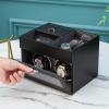 imageAutomatic Double Watch Winder  Watch Winder with 8 Extra Storage Display BoxJapanese Quiet MotorLED Light Adjustable Watch PillowsAC Adapter Carbon Fiber LeatherGrey