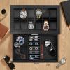 imageWatch Box for Men3Slot Watch Case with Glass LidWatch Storage Case with Removable Watch Pillow Watch Holder Organizer for GiftBlack 3SlotBlack121
