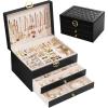 imageJewelry Box3 Layer Jewelry Organizer Box for Women Girls PU Leather Jewelry Storage Case for Earrings Bracelets Rings WatchesChristmas Gift for Loved OneBlack