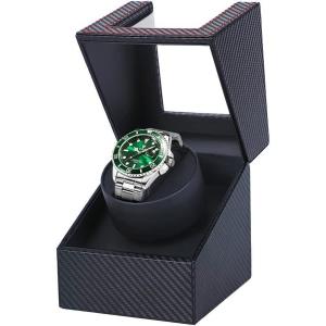 imageAutomatic Watch WinderSingle Watch Winder for Womens and Mens WatchesWatch Shaker with Japanese Quiet MotorBattery Powered or AC AdapterCarbon Fiber Leather