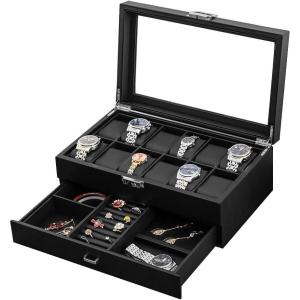 imageWatch Box for Men3Slot Watch Case with Glass LidWatch Storage Case with Removable Watch Pillow Watch Holder Organizer for GiftBlack 3SlotBlack121