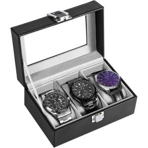 imageWatch Box for Men3Slot Watch Case with Glass LidWatch Storage Case with Removable Watch Pillow Watch Holder Organizer for GiftBlack 3SlotBlack3 Slots