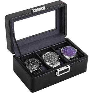 imageWatch Box for Men3Slot Watch Case with Glass LidWatch Storage Case with Removable Watch Pillow Watch Holder Organizer for GiftBlack 3SlotBlack3 Slots2