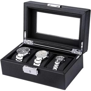 imageWatch Box for Men3Slot Watch Case with Glass LidWatch Storage Case with Removable Watch Pillow Watch Holder Organizer for GiftBlack 3SlotBlack3 Slots3