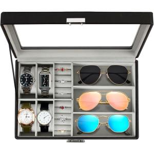 imageWatch Box for Men3Slot Watch Case with Glass LidWatch Storage Case with Removable Watch Pillow Watch Holder Organizer for GiftBlack 3SlotBlack43 Slots