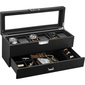 imageWatch Box for Men3Slot Watch Case with Glass LidWatch Storage Case with Removable Watch Pillow Watch Holder Organizer for GiftBlack 3SlotBlack6 Slots3
