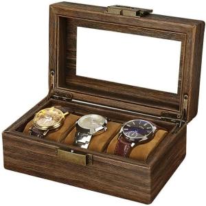 imageWatch Box for Men3Slot Watch Case with Glass LidWatch Storage Case with Removable Watch Pillow Watch Holder Organizer for GiftBlack 3SlotBrown3 Slots