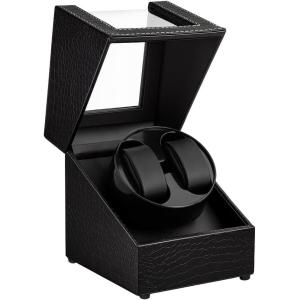 imageWatch Winder for Automatic WatchesAutomatic Watch Winder BoxDouble Watch Winder with Quiet Japanese MotorUSB Type CBlack Crocodile Pattern Leather