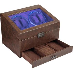 imageWatch Winders for 4 Automatic WatchesAutomatic Watch Winder with Watch Holders and Jewelry DrawerQuiet Motor amplt5dBBuiltin Illumination BrownBrown
