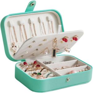 imageSmall Jewelry Box Earring organizer Necklace Ring Storage Case for Women Girls Gift2 Layer Portable Travel Mini Jewelry Boxes for Earrings Rings Necklaces BraceletsGreen