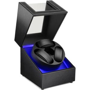 imageWatch Winder for Automatic Watches3 Watch Winder with LED Light and 4 ModesAutomatic Watch Winder Box with Super Quiet MotorWatch Shark for Man WomenUSB Type C Black PU
