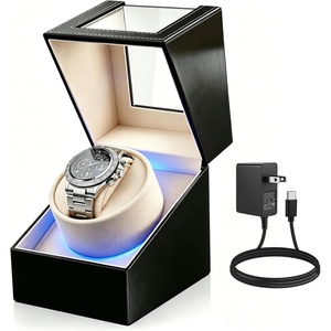 image:imageAnyasun Watch Winder for Automatic WatchesSingle Watch Winder with LED LightRotating Watch Case with Japanese Quiet Motor4 Modes Watch Rotator for Men USBC AC AdapterBlack PU